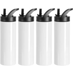 PYD Life 4 Pack Sublimation Tumblers Blanks Cups White 20 OZ Skinny Straight Sports Water Bottles Mugs with Portable Sippy Up Lid with Straw,for Tumbler Heat Press