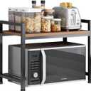 Microwave Stand, 2 Tier Microwave Shelf for Kitchen Shelving Countertop Organizer. Carbon Steel, Wood Panel, Sturdy and Not Shaking Kitchen Rack That Can Withstand 200 Lbs Weight