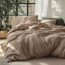 Bedsure Linen Duvet Cover King - Linen Cotton Blend Duvet Cover, PureWoven Cooling & Breathable Bedding Set for Hot Sleepers, Moisture Wicking & Durable Cover Set 3 Piece (Brown)