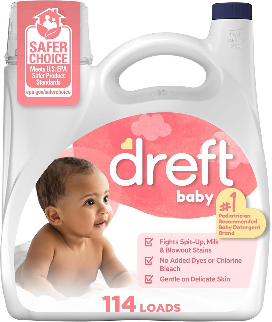 Dreft Liquid Laundry Detergent for Babies, tackles 100% of common baby stains, Laundry Detergent, 150 fl oz, 114 Loads