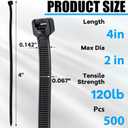 Reallnaive 500 Pcs 4 Inch Zip Ties Heavy Duty 120 Lbs Tensile Strength Black Nylon Wire Cable Ties Bulk for Indoor Outdoor