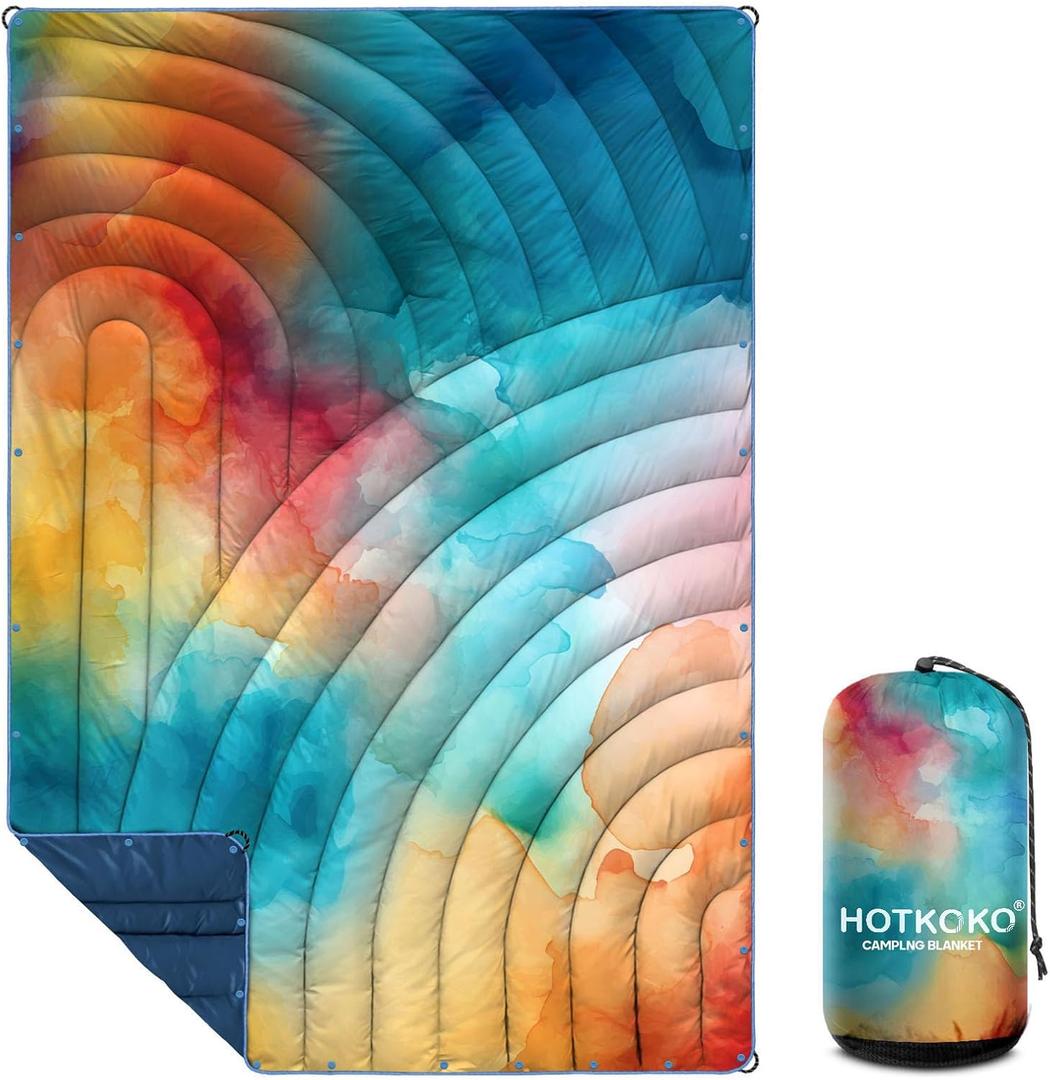 Camping Blanket,Lightweight Puffy Printed Camping Blanket Packable Outdoor Blanket for Camping,Traveling, Stadium, Hiking, Picnics (52x75", Colorful Blue)