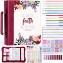XKDOUS 24 Pcs Bible Cover Case for Women, Bible Bag with Study Supplies, Large Carrying Case with Handle, Bible Tabs, Bookmarks, Mothers Day Christian Gifts for Mom Women