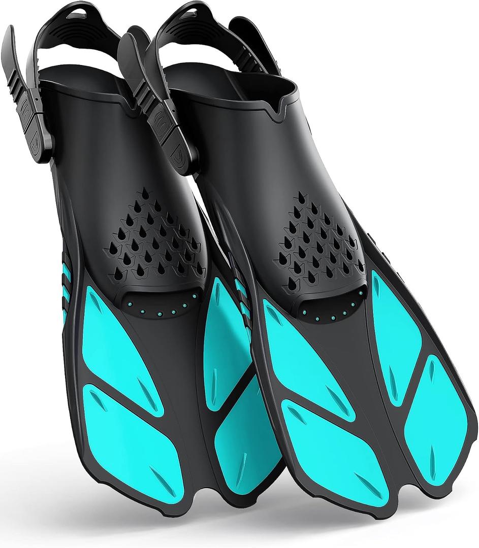 Greatever Snorkel Fins Adjustable Buckles Open Heel Swim Flippers Travel Size Short Swim Fins for Snorkeling Diving Swimming Adult Men Women's Green, S/M (Adult US Size 4.5-8.5)