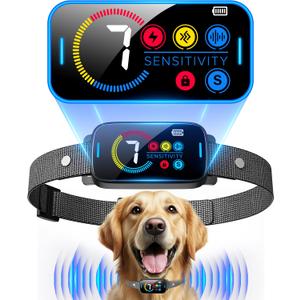 Bark Collar for Large Medium Small for Dogs,Rechargeable Anti Barking Training Collar with Adjustable Ultrasonic Beep Vibration Shock and 7 Sensitivity (Black)