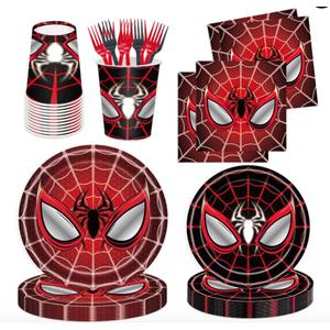 Spider Themed Party Supplies Wap Tableware Set for Kids Boys Girls Birthday Party Decorations Yellow Undersea Happy Birthday Themed Napkin Cups Forks Knives for 20 Guests