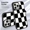 KANGHAR for iPhone 16 Pro Case Checkered Aesthetic Cute Pattern Shockproof Full Body Protection for Girls Women -Black