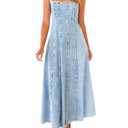 utcoco Jean Dress for Women 2025 Vintage Sleeveless Slim High Waist Frayed Raw Long Maxi Denim Dresses (XX-Large, Light Blue)