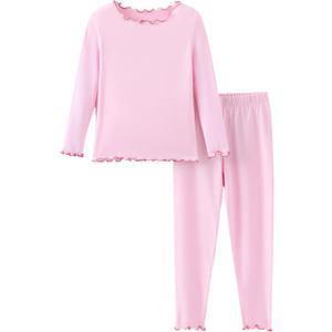 PATPAT Toddler Girls Pajama Sets Ages 2-12 Years - Snug Fit Long Sleeve Shirring Sleepwear, Soft Breathable Kids PJs (Powder Pink)