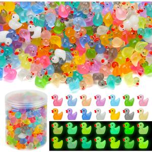 GWAHSA 240pcs Luminous Mini Resin Ducks, Tiny Animals Bulk Glow in The Dark Small Plastic Miniature Ducks Figures for Dollhouse Decor Micro Garden Home Landscape Aquarium Craft Gifts Party Favors Toys