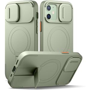 SURITCH for iPhone 12/12 Pro Case with Magnetic Camera Slide Cover and Adjustable Kickstand, Compatible with MagSafe, Shockproof Bumper Case Slim Protective Cover for iPhone 12/12 Pro 6.1 Inch, Green