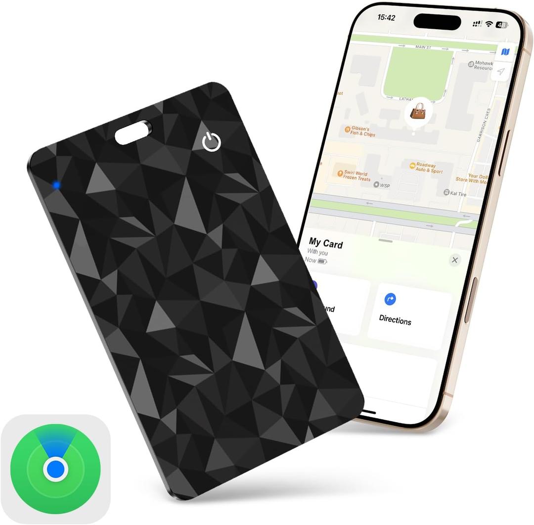 RealPlus AirTag Card Rechargeable Wallet Tracker (1.6mm Thin), Works with Apple Find My (iOS Only), Wireless Charge, IP68 Waterproof, for Keys, Luggage, Passports, Backpacks