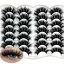 etokdos Mink Lashes Fluffy 20mm Long Dramatic Lashes Pack 25mm Big Lash Strips Volume Faux Mink Thick Eyelashes D Curl False Eyelashes Bulk