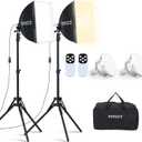 2Pack Professional Softbox Lighting Kit, 16'' x 16'' Studio Lights with 85W 2700-6500K E27 LED Bulbs, Continuous Lighting for Photography/Video Recording/Live Streaming