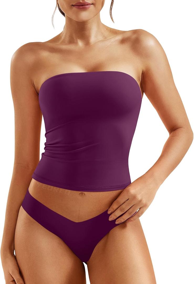 YEOREO Sophie Women Sexy Long Tube Tops Double Lined Basic Y2K Summer Cute Strapless Fitted Bandeau Going Out Crop Top (Small, Deep Raspberry-) YEOREO Sophie Women Sexy Long Tube Tops Double Lined Basic Y2K Summer Cute Strapless Fitted Bandeau Going Out Crop Top (Small, Deep Raspberry-)