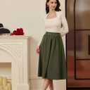 Belle Poque Women's Midi Skirt with Pockets Vintage A Line High Waisted Flowy Pleated Swing Skirts for Office (Green, XXL)