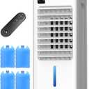 Smart Portable Air Conditioners, 3-IN-1 Evaporative Air Cooler, Quiet Operation, 1-12H Timer for Auto Shut-off, 5 Modes & 3 Fan Speeds, Removable Water Tank, 120Oscillating Fan Pearl White