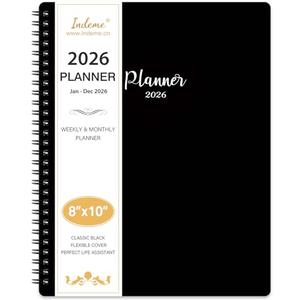 2026 Planner - Planner 2026 Weekly and Monthly, Jan. 2026 - Dec. 2026, 8" x 10", with Tabs, Thick Paper, Spiral Binding, Classic Black