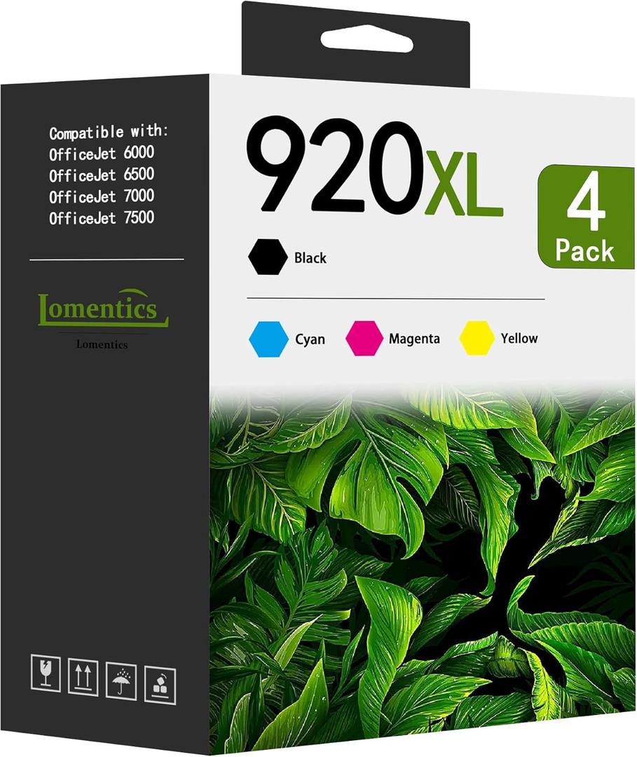 920XL High Yield Ink Cartridges (4-Pack, Black/Cyan/Magenta/Yellow) Compatible 920XL 920 XL Ink Cartridges Replacement for HP 920XL 920 Ink Work with Officejet 6000 6500 6500A 7000 7500 7500A Printer