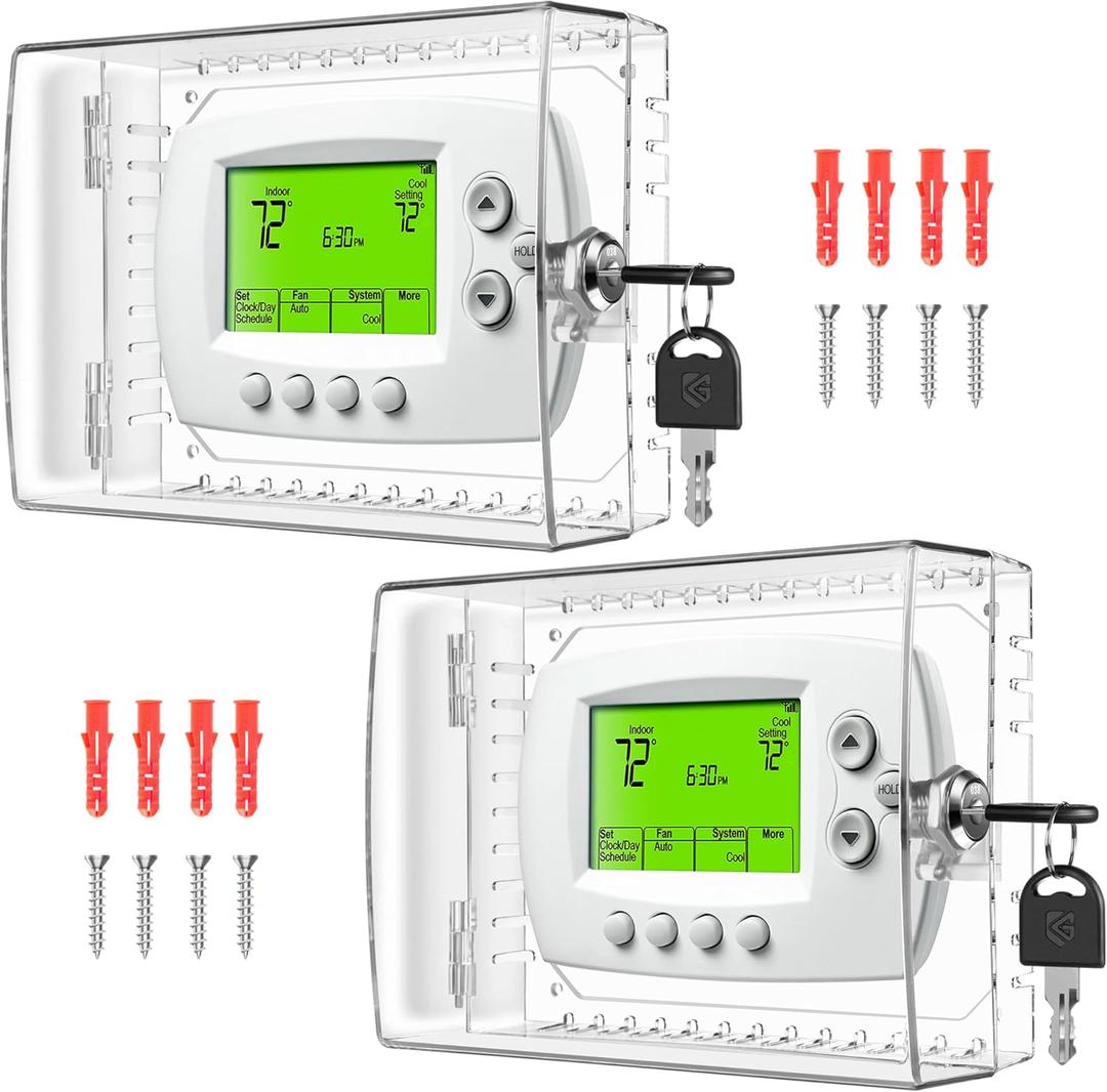 TRJ 2 PCS Large Thermostat Lock Box with Key, Clear Thermostat Cover with Lock for Thermostat on Wall, Lockable Thermostat Lock Box Cover, AC Lock Box Cover with Key Fit Thermostat 5"H x 6"W or Smaller