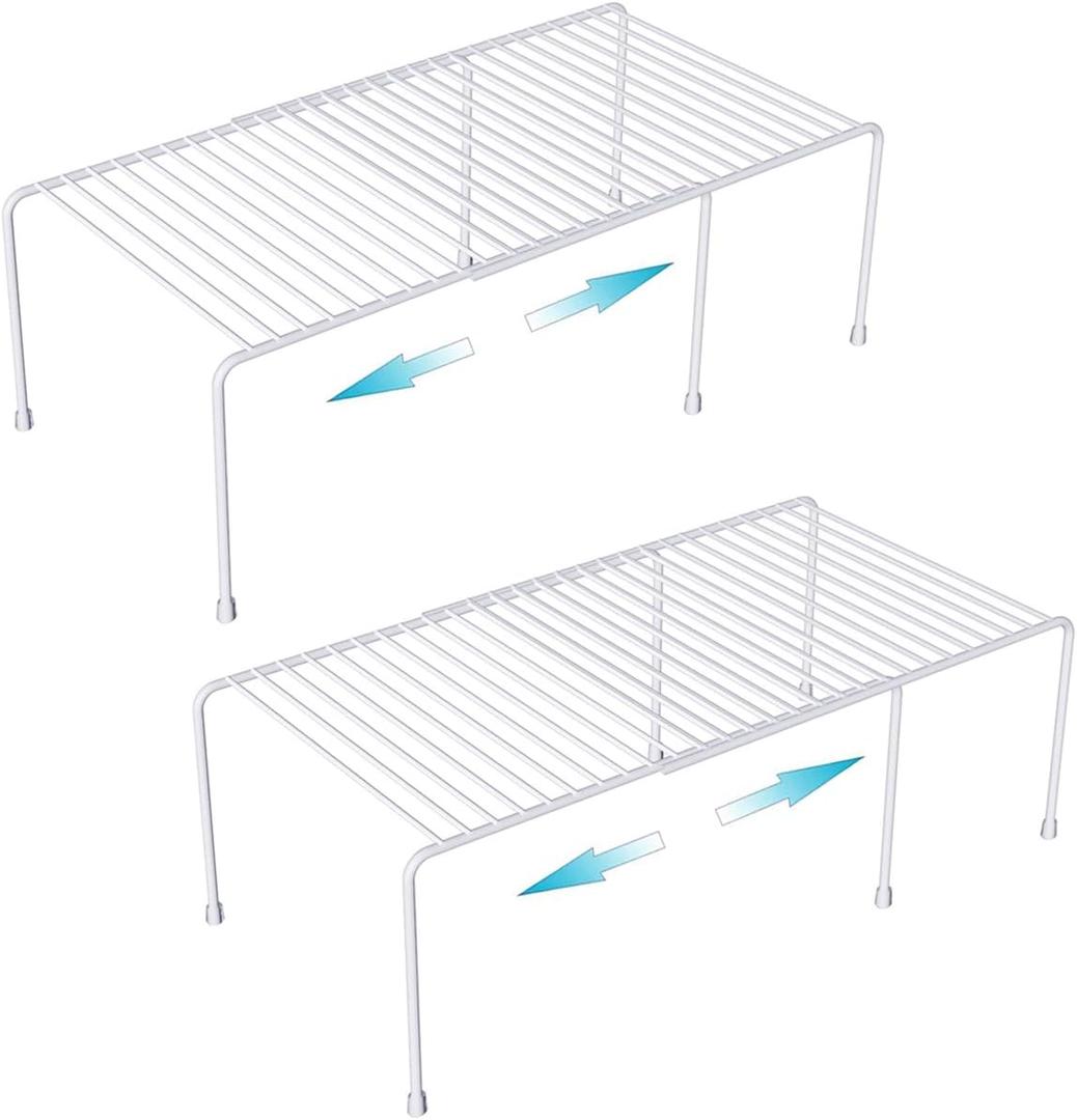 Expandable Cabinet Storage Organizer Shelf, Freezer Shelf Kitchen Cabinet Pantry Spice Rack for Plate Cup Organizer with Scratch Resistant Feet, 2 Sets