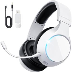 TA4000 2.4GHz/Bluetooth 5.3 Wireless Gaming Headset for PC, PS5, PS4  Over-Ear Headphones with ENC Mic, 60H Playtime, 3.5mm Wired Mode, Compatible with Switch, Mac, Mobile & Controller (White)