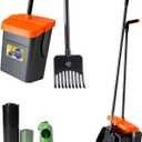 46" Pooper Scooper Swivel Bin & Rake for Large Small Dogs with Bag Attachment, Long Handle Poop Scooper with Lid for Yard (Orange)