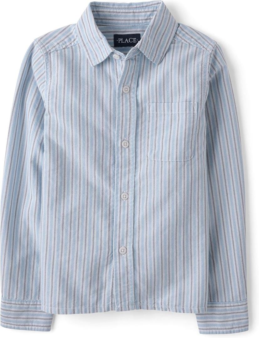 The Children's Place Boys Long Sleeve Oxford Button Down Shirt (Blue, L)