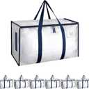 Simple Deluxe 6 Pack Extra Large Moving Bags with Lids, Reinforced Handles and Zippers, Heavy Duty Storage Tote for Moving Travel Camping Space Saving, White (Clear)