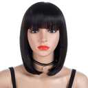 Morvally Short Straight Bob Wig Heat Resistant Hair with Blunt Bangs Natural Looking Cosplay Costume Daily Wigs for Women (12", Natural Black)