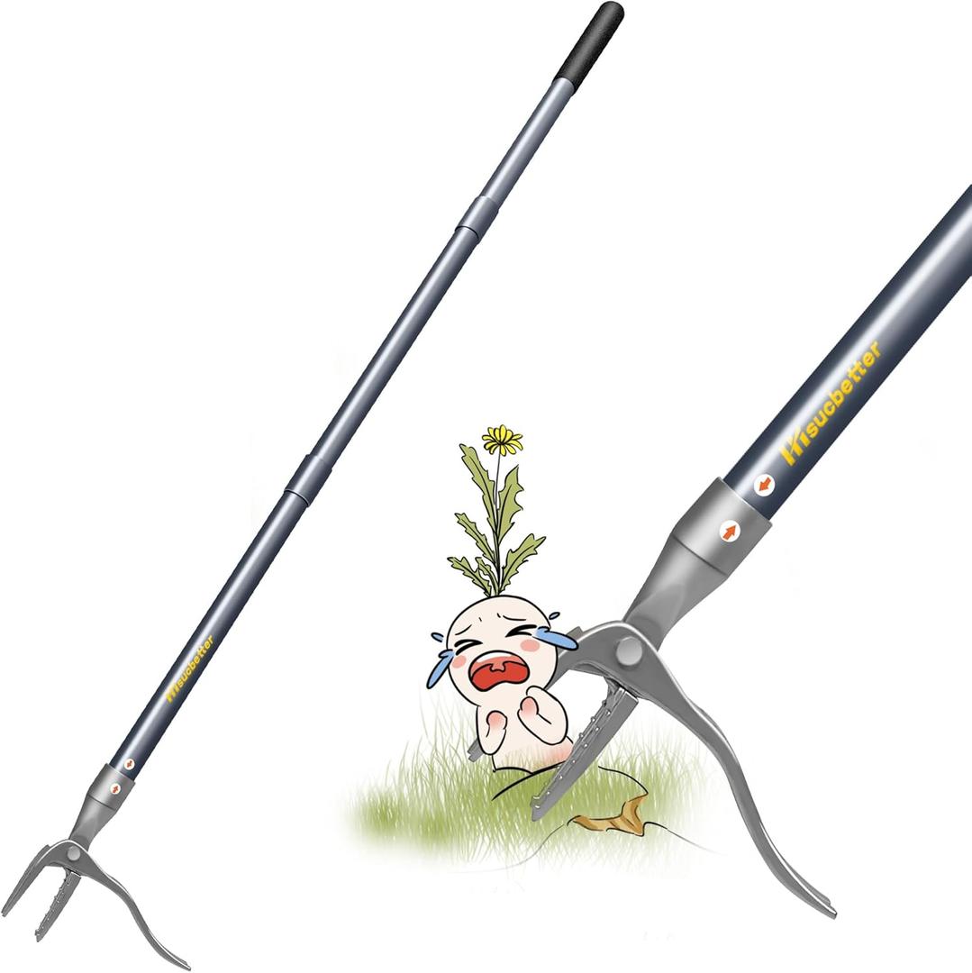 Weeder, 52" Long Metal Handle Weed Puller Tool with 4 Stainless Steel Claw, Weeding Tool for Lawn and Garden, Easily Remove Weeds Without Bending, Pulling, or Kneeling.