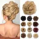 Benehair Messy Bun Hair Piece Scrunchy Updo Hair Pieces for Women Fluffy Wavy Hair Bun Scrunchies Donut Hairpiece Synthetic Chignons With Elastic Rubber Band Dark Blonde & Ash Blonde 1pc 25g