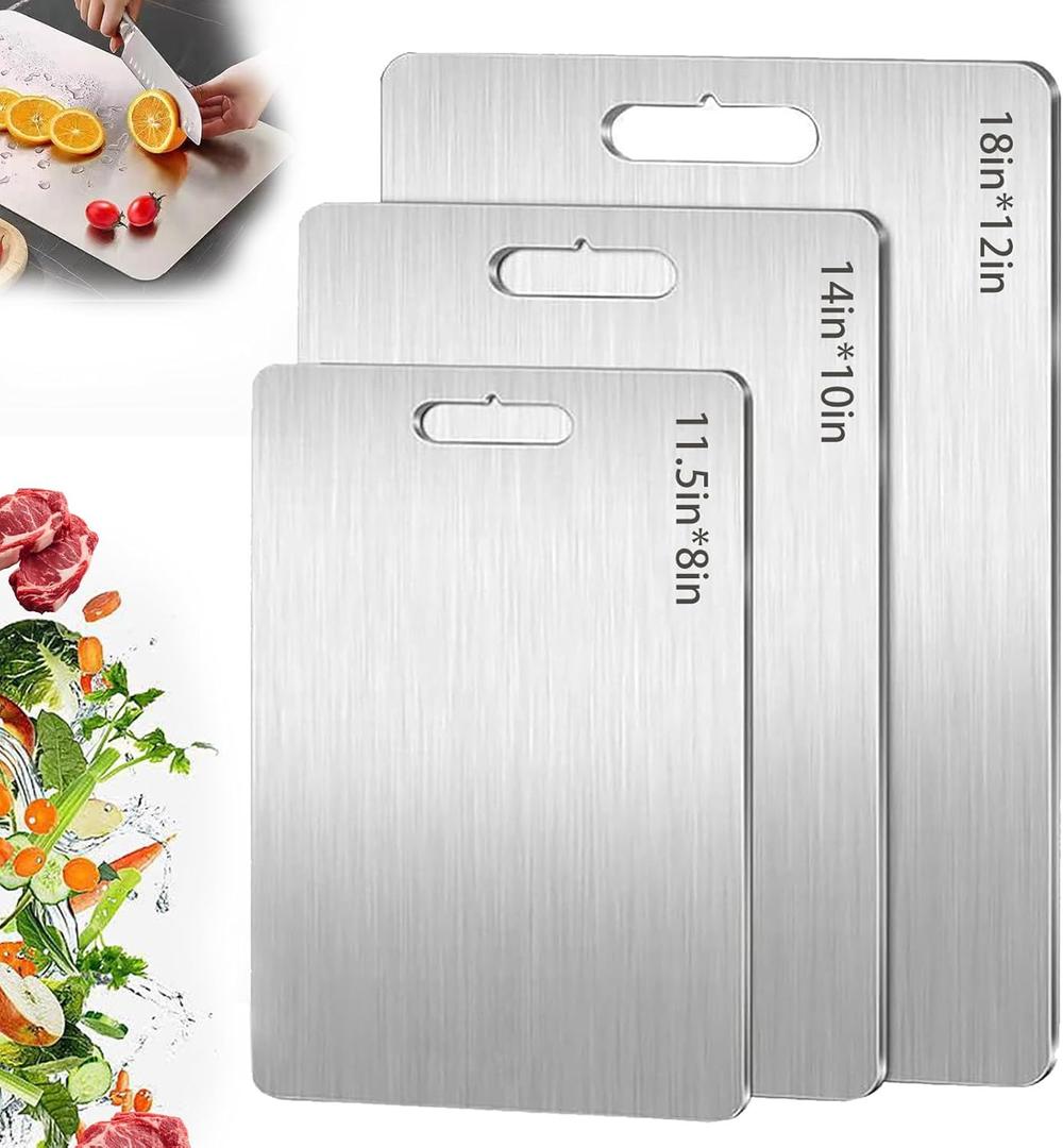 Titanium Cutting Board Set of 3, 2026 New Upgrade 100% Pure Titanium Cutting Boards for Kitchen, Double Sided Non Stick Chopping Board for Cutting Meat Vegetable Fruit, Easy to Clean
