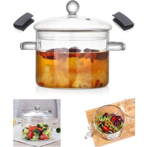 1.4L/48Fl Oz Glass Saucepan with Cover, Stovetop Cooking Pot with Lid and Handle Simmer Pot Clear Soup Pot with Lid, Soup, Milk, Baby Food