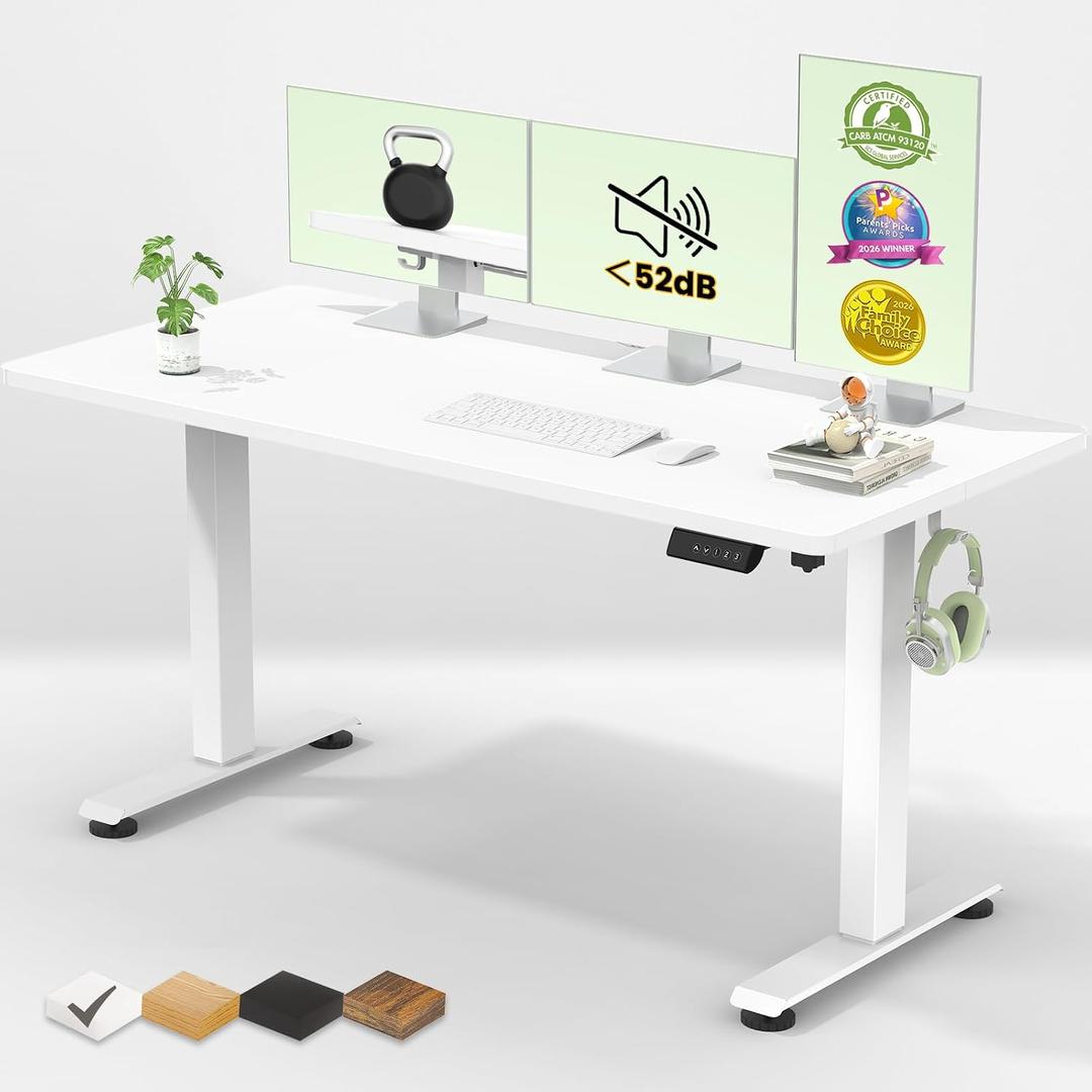 Veken 55 Inch Large Electric Standing Desk, Gaming Table, White, 55×23.6 Inch