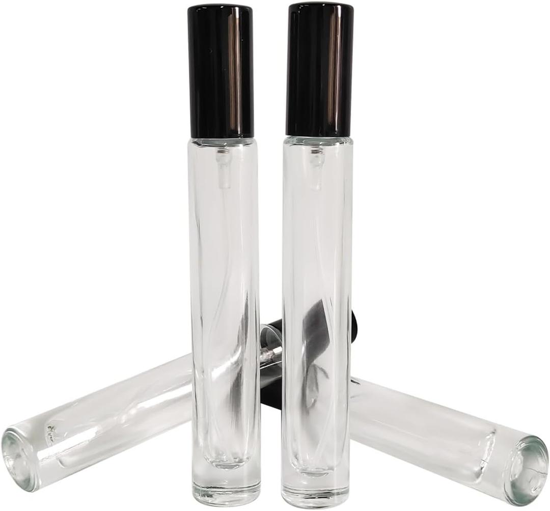AGENIZ 4Pcs10ml Mini Perfume Spray, Atomizer Glass Bottle Refillable Perfume Bottles, Small Fine Mist Spray Bottle Travel Essential Oil Portable Spray Bottle (10ML/Black)