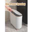 Yatmung Small Bathroom Trash Can with Lid - Slim Decorative Garbage Can - Press-Top Trash Bin for Bedroom, Home Office, Narrow Space, Plastic - 12 Liter Waste Paper Basket - White with Rose Gold Legs