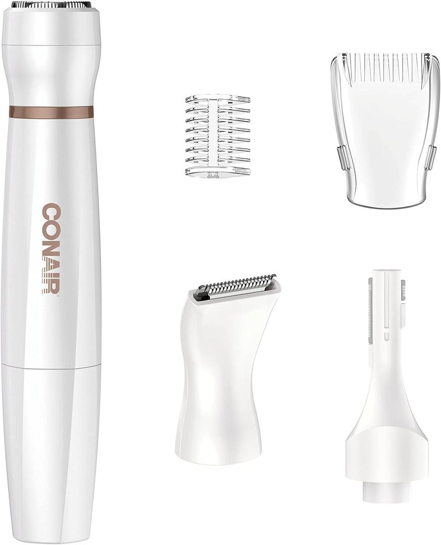 Conair All-In-1 Facial Hair Removal for Women, Cordless Electric Trimmer, Perfect for Face, Ear/Nose, Eyebrows, and Bikini Lines (5 Piece Set, White)