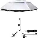 UPF 50+ Golf Umbrella with Adjustable Universal Clamp, Portable Umbrellas for Rain, Manual Open & Close, for Beach Chair, Golf Cart, Stroller, Bleacher, Patio (43.3", Titanium Silver)