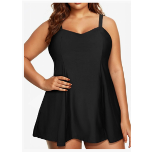 Aleumdr Women's Plus Size One Piece Swimsuit Tummy Control One Piece Bathing Suit with Skirt Vintage Swimdress with Pockets Size:OX