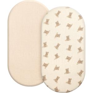 100% Organic Cotton Muslin Baby Bassinet Sheets 2 Pack 33x17 for Baby Girl Boy, Soft Fitted Mattress Pad Cover Compatible with Halo BassiNest Swivel Sleeper, Graco, Baby Delight, Chicco, Angelbliss