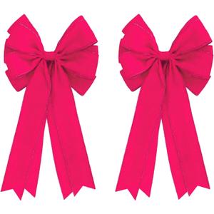 Meseey Large Velvet Bows for Farmhouse Wreaths, 20 x 10 Inches, 2 Pack, Door Decorations (Hot Pink)