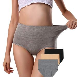 ANNYISON Womens Underwear 3 Pack, Soft Cotton High Waist Breathable Solid Color Briefs Panties for Women (Black +Beige + Grey, XL)