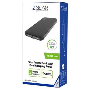 ZGear (10,000mAh) Slim Power Bank with Dual Charging Ports - Black