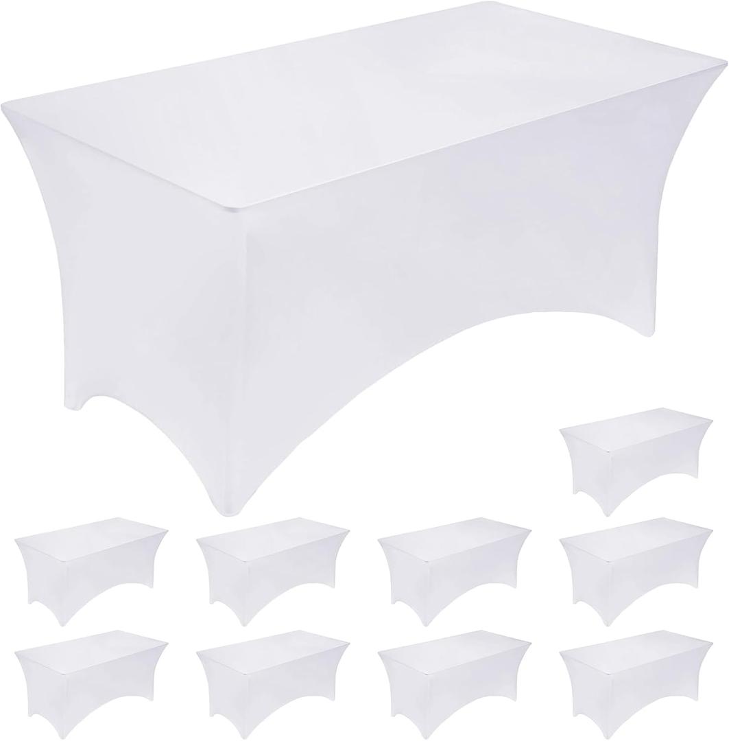 Fixwal 10 Pack 6FT Spandex Table Cover for 6 Foot Tables, Fitted Rectangular Stretch Tablecloth, Washable Patio Table Cover(White, 72Lx30Wx30H Inch)
