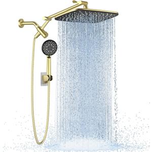 Veken 11.8" Rain Shower Head with Handheld, High Pressure Handheld Shower with Multi Spray Modes, Rainfall Combo with Metal Extension Arm, Detachable Dual Showerhead, Bathroom Decor, Gold