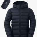 ASPO Men's Packable Puffer Jackets Winter Lightweight Detachable Hood Water-Resistant Down Coats Warm Insulated Hiking Travel XL