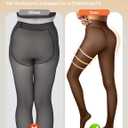 Vertvie Fleece Lined Tights Women Crotch One Seam Line Warm Sheer Pantyhose Fake Translucent Thermal Thick Tights Leggings (Small-Medium Tall)