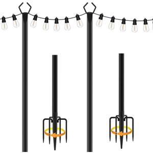 2 Pack 10 ft Heavy Duty Metal String Light Poles Adjustable Outdoor Lighting Stand for Patio,Backyard,Garden,Party & Wedding Rustproof & Sturdy with Hooks