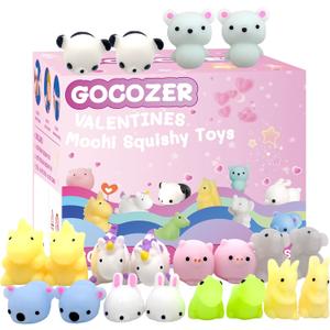 30 Packs Valentine's Day Cards with Mochi Squishy Toys, Mini Kawaii Stress Relief Squishy Toys Sets for Kids, Valentine's Day School Classroom Prizes, Valentines Exchange Gifts